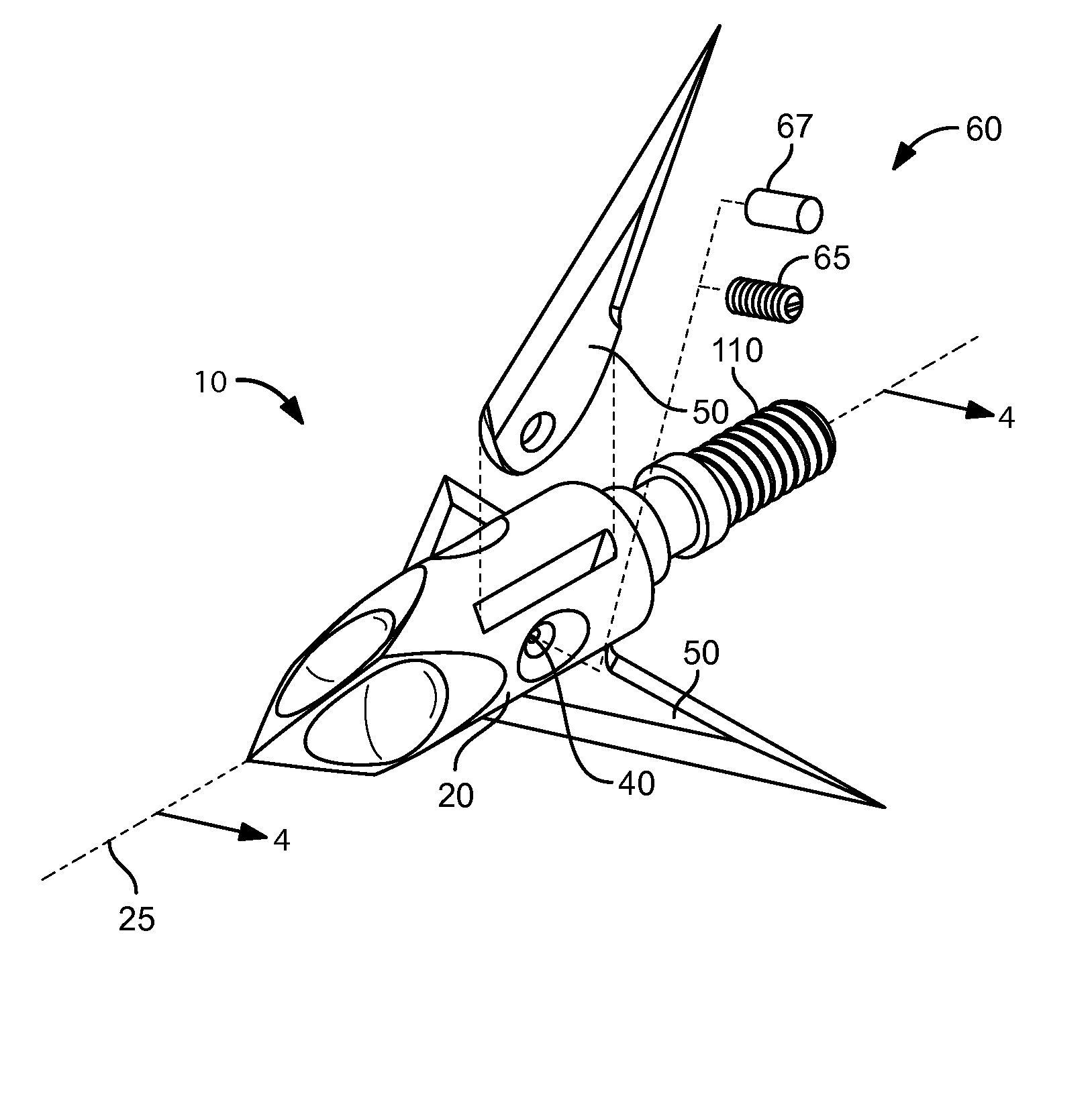 Pivoting-blade deep-penetration arrowhead