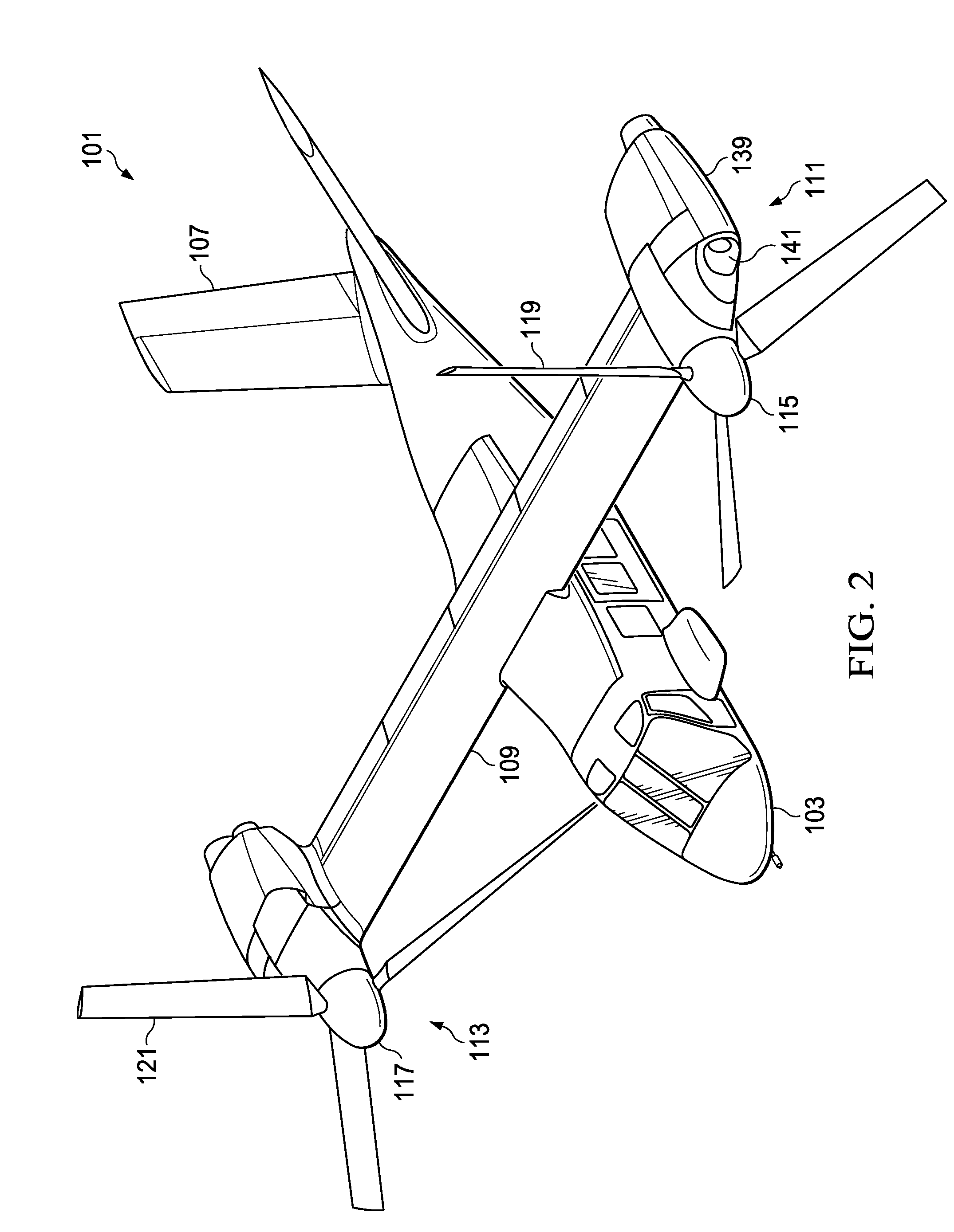 Fixed engine and rotating proprotor arrangement for a tiltrotor aircraft