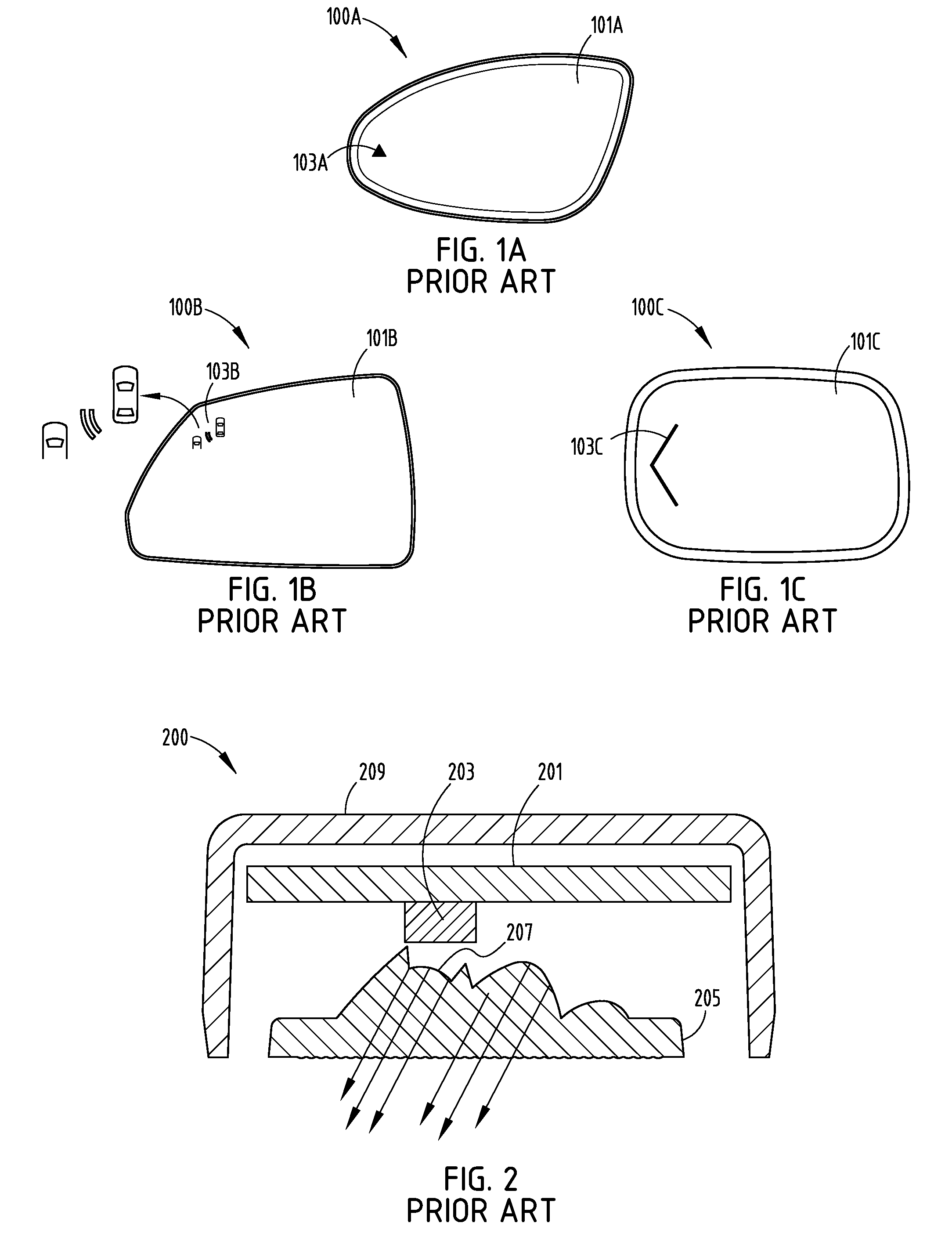 Low profile optical lighting assembly for use in outside vehicle mirror and method of forming same