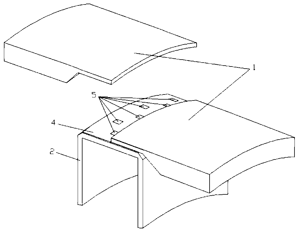 Curved surface composite material connecting structure, forming method and rail vehicle