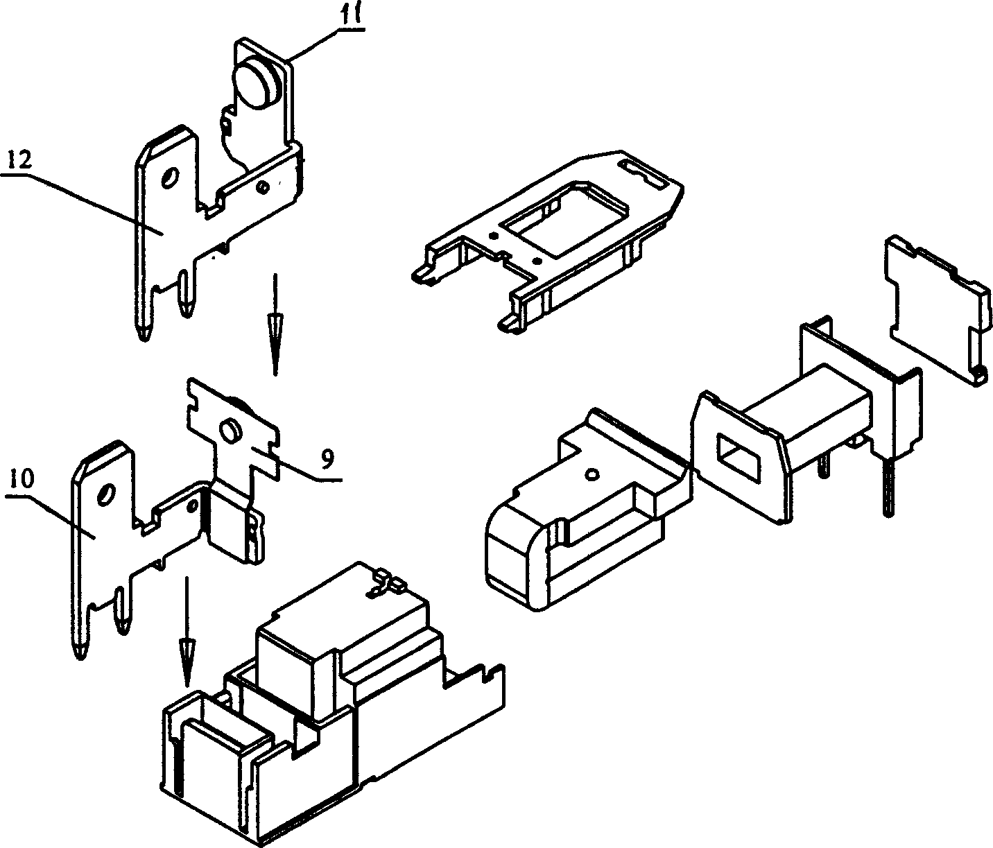 L-shaped movable spring extended sheet and rapidly connecting electromagnetic relay with static reed