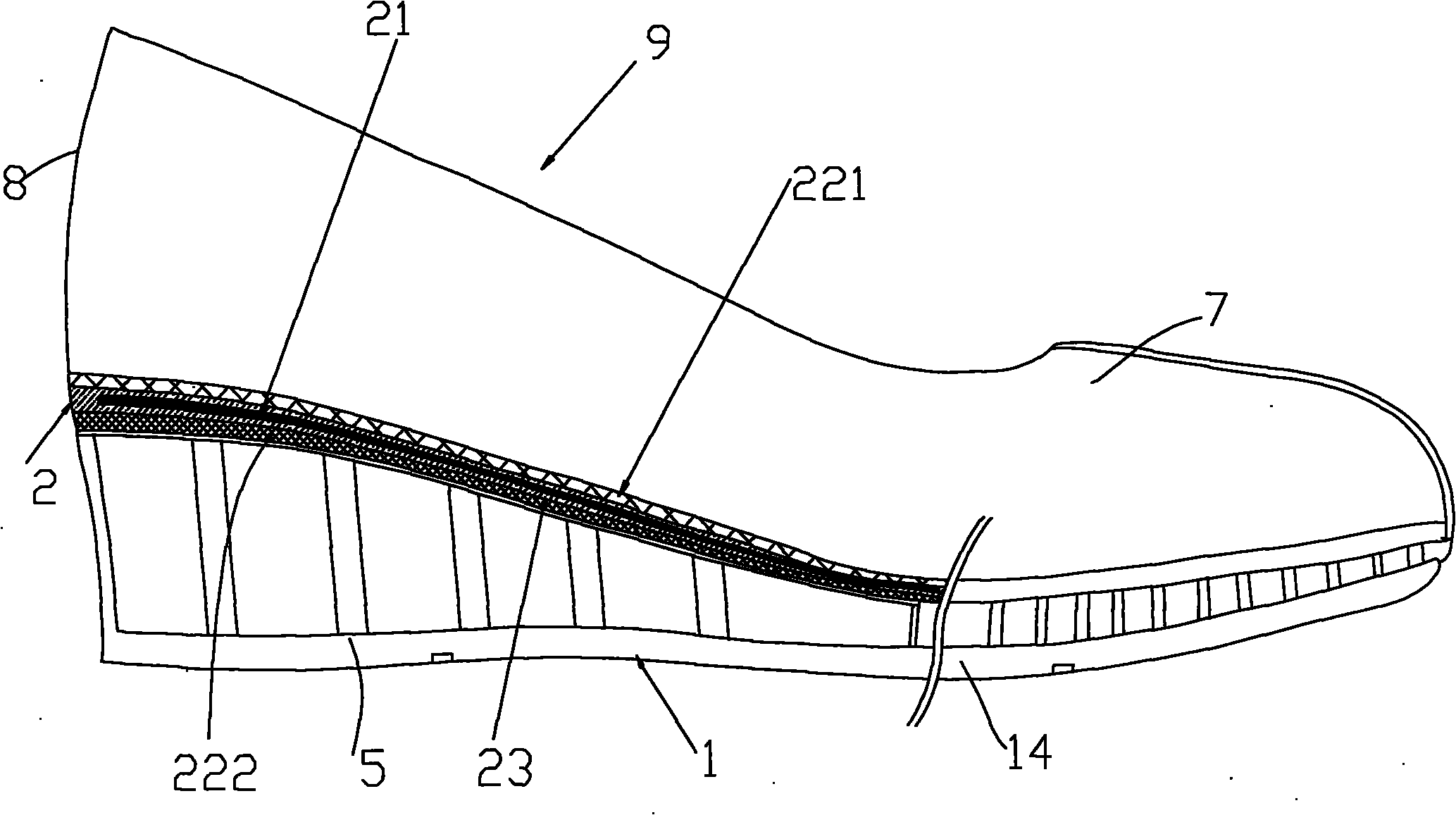 Comfortable shoe with waist iron blocks respectively arranged at outsole and midsole