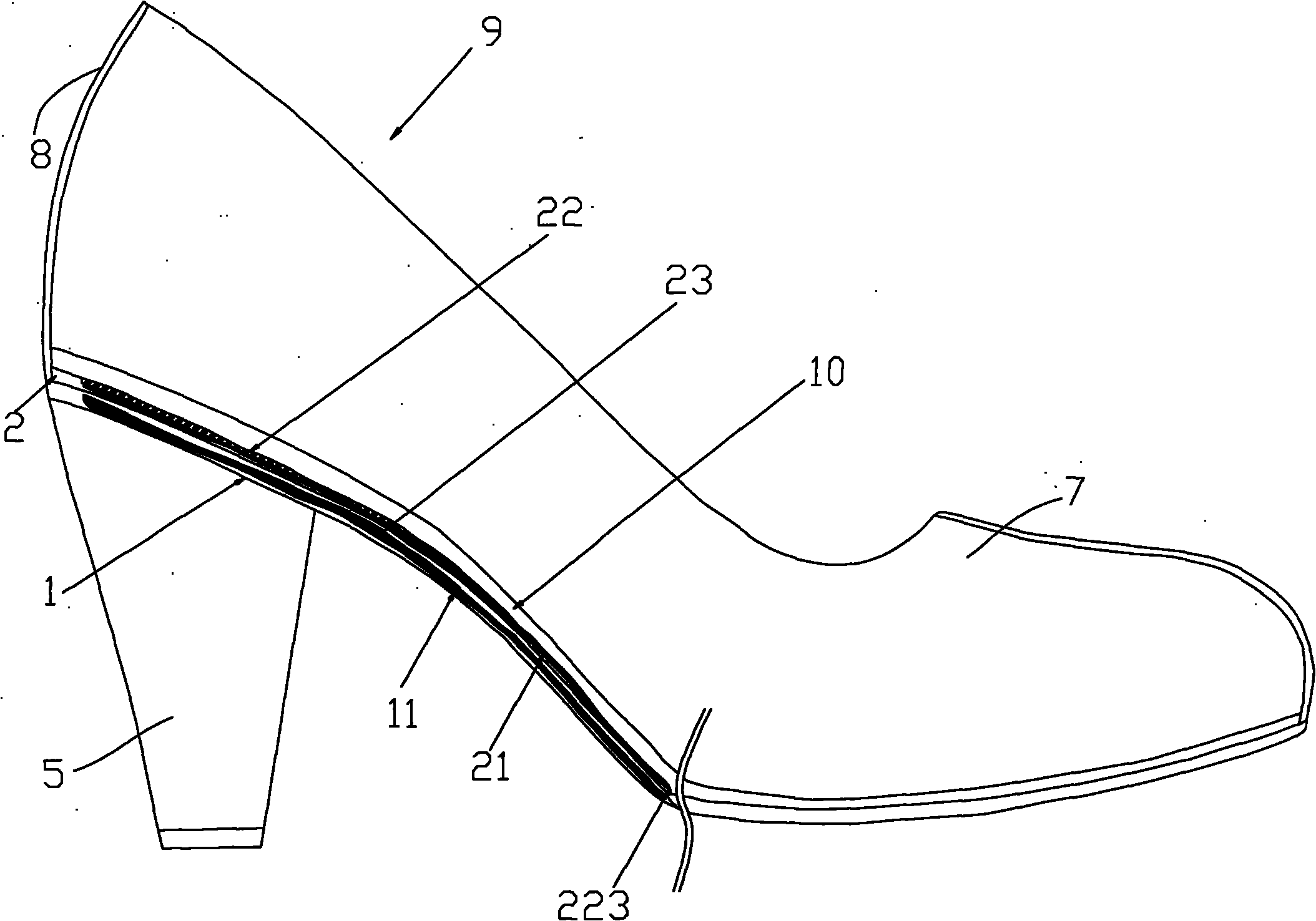 Comfortable shoe with waist iron blocks respectively arranged at outsole and midsole