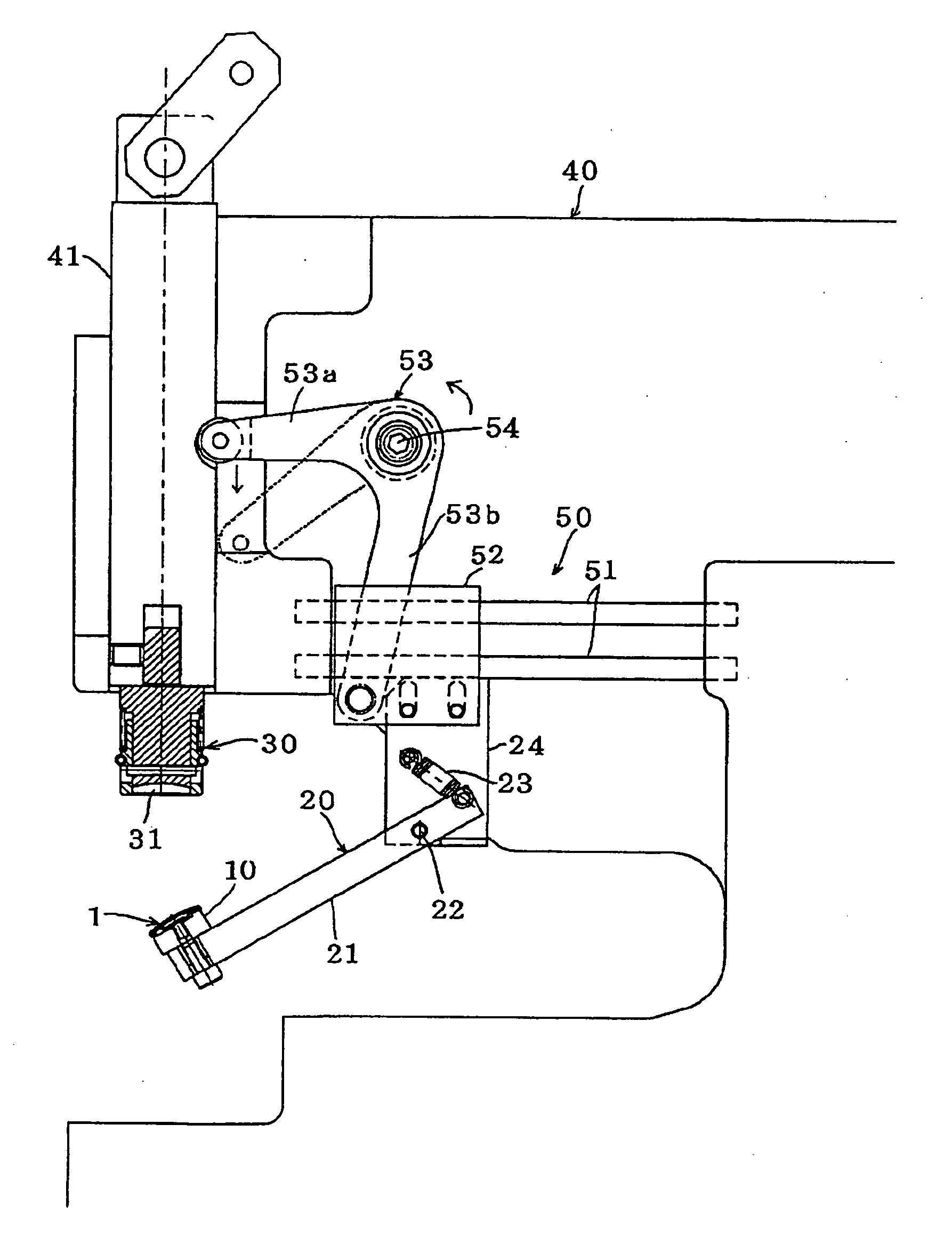 Button-attaching device and method of attaching button to upper die of button-attaching device