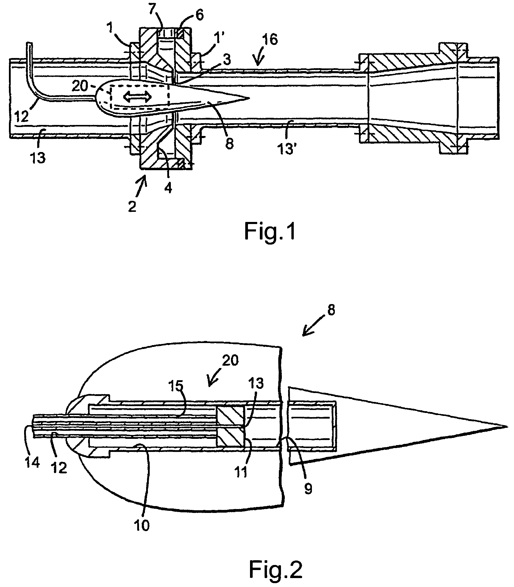 Arrangement for mixing a first and second gas flow with downstream control