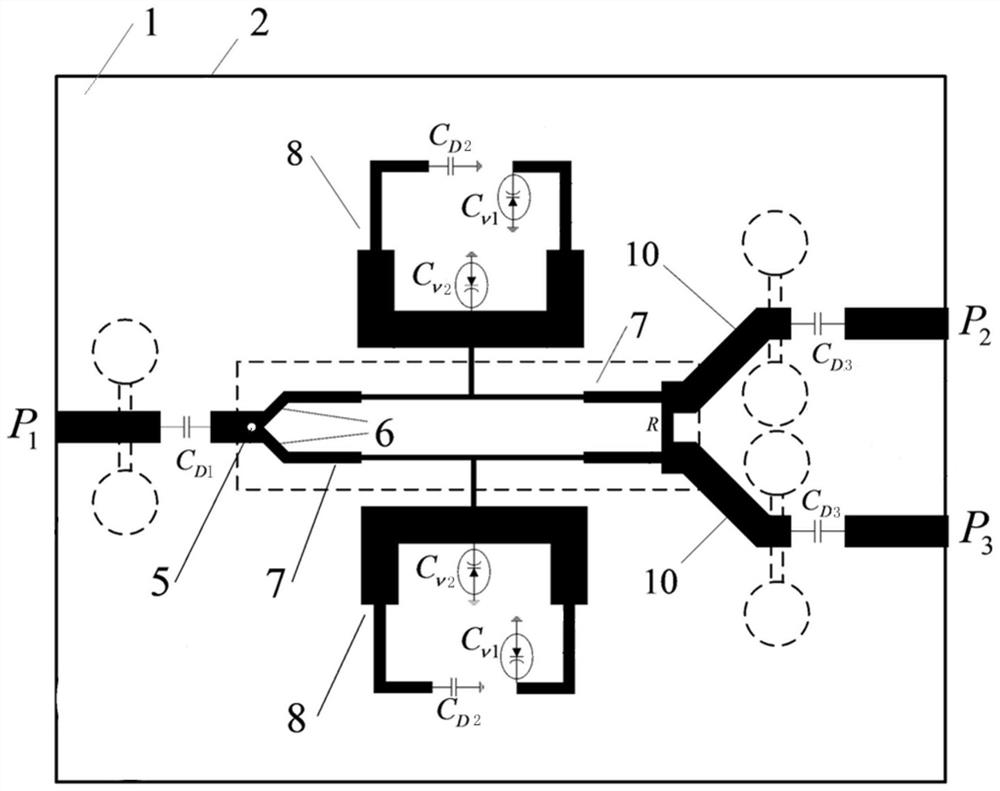 Wide stopband reconfigurable filter power splitter based on sir and dgs structure