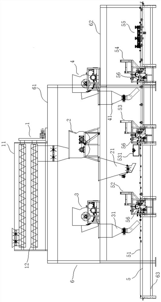 Production line and forming method for forming cement-based composite river silt multilayer board