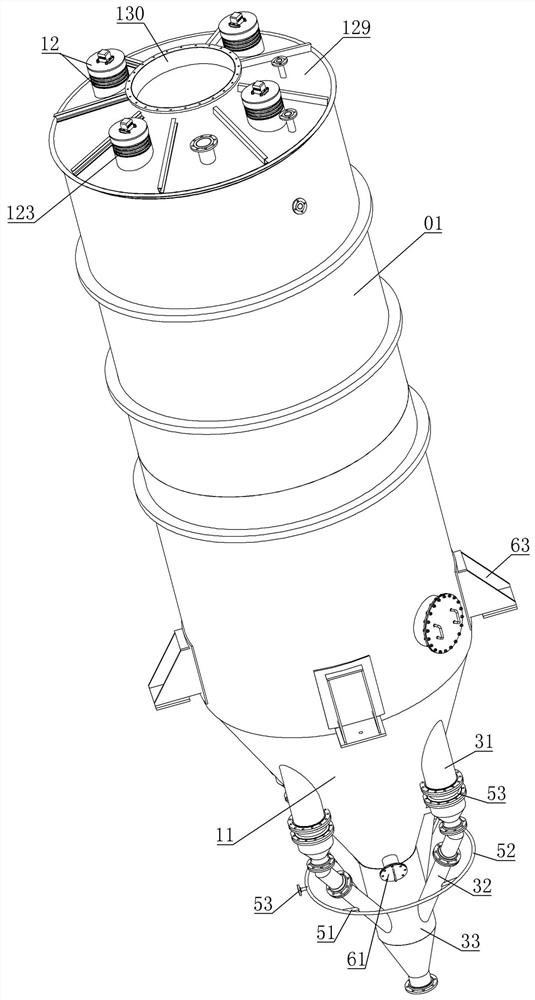 Mixing stock bin with suspension type mixing pipe