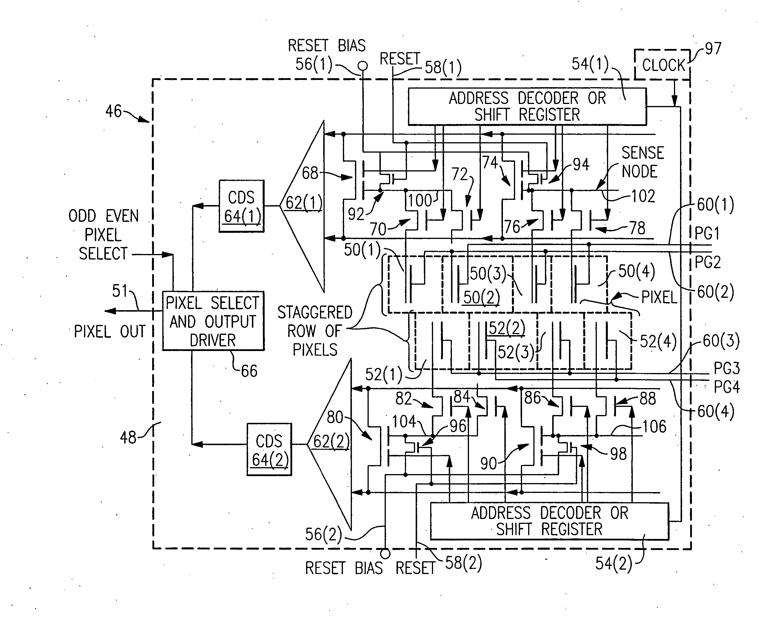 Scanning imager employing multiple chips with staggered pixels