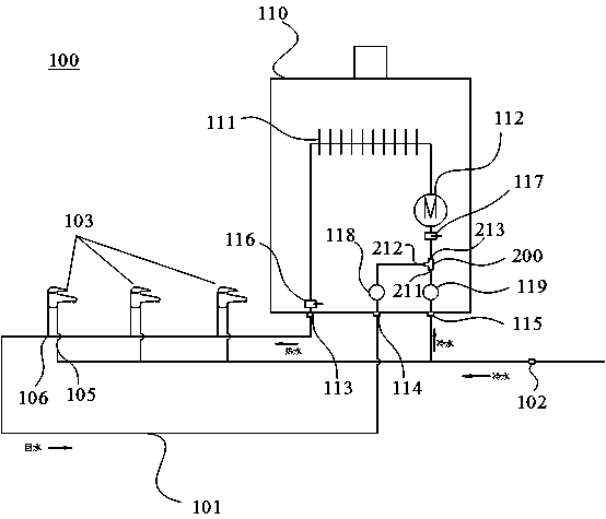 Switching valve, circulating booster water heater and water heater circulating pressurization system