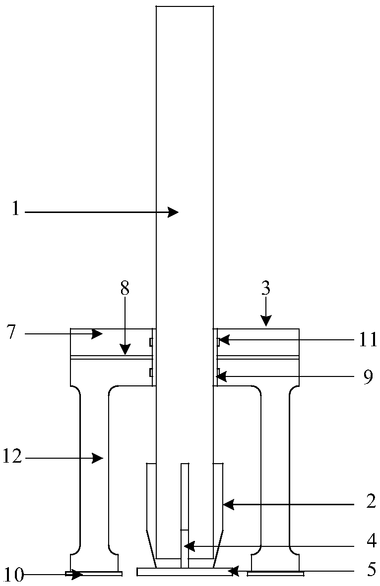 Crossed column base node with additional lateral-resistance shearing wall in shape of Greek alphabet 'gamma' and functions recoverable after earthquake