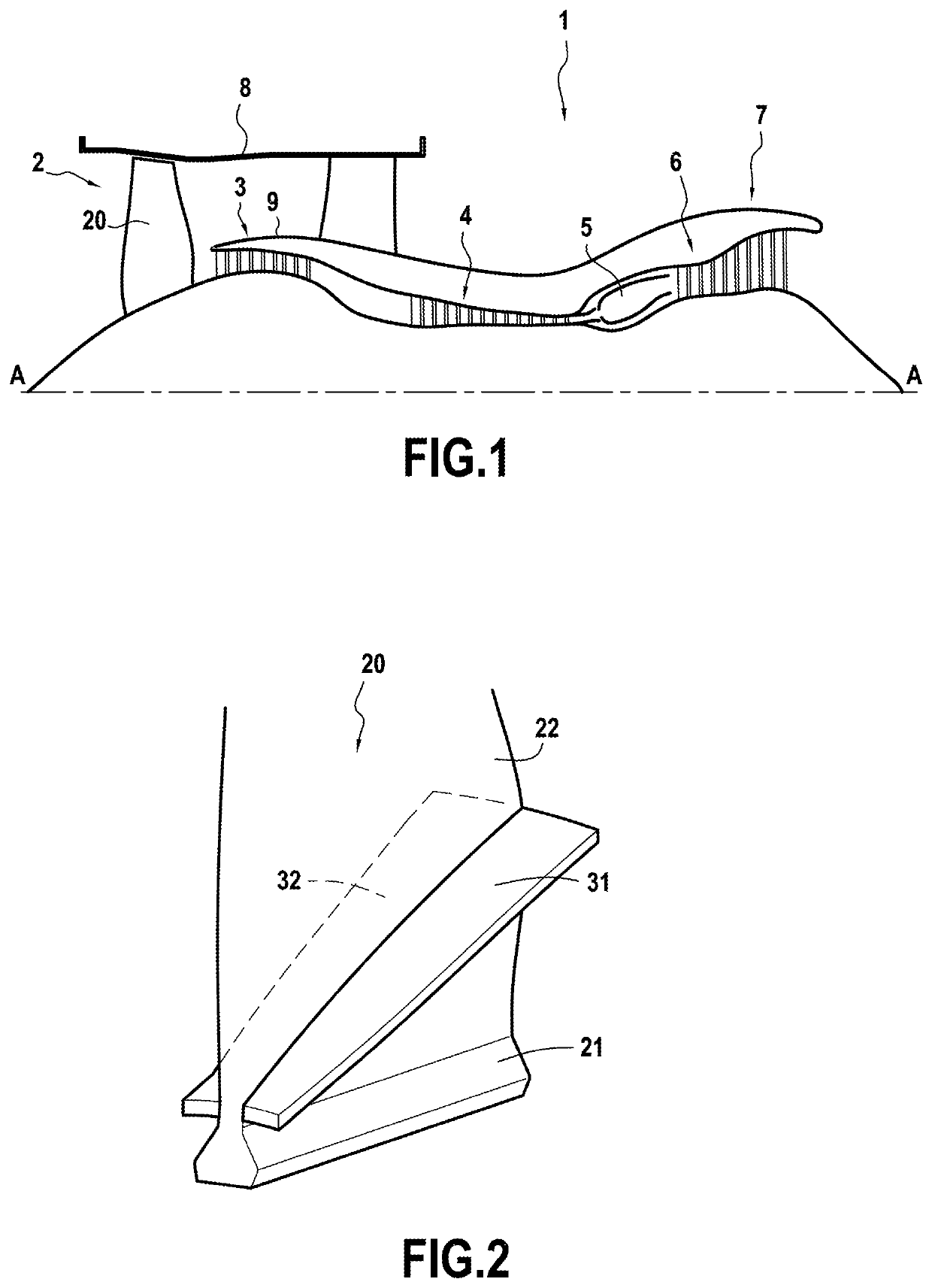 Preform and one-piece vane for turbomachine