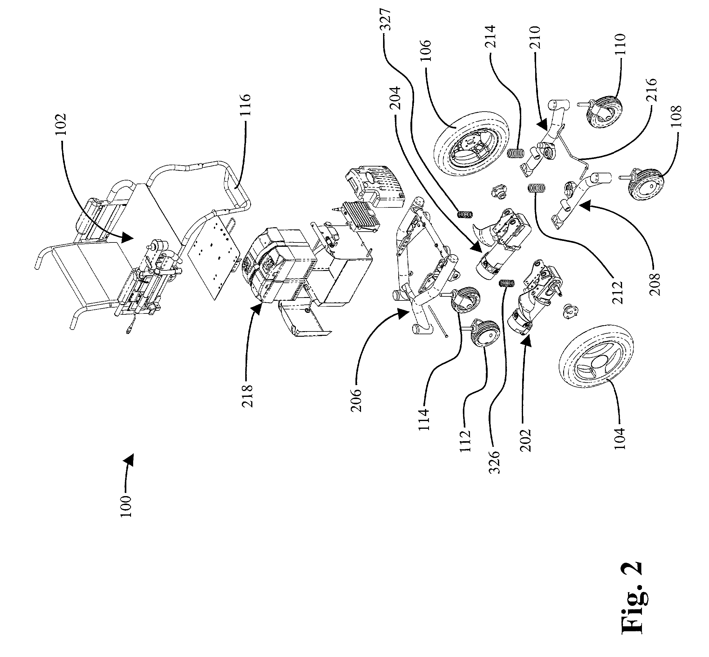 Wheelchair suspension having pivotal motor mount