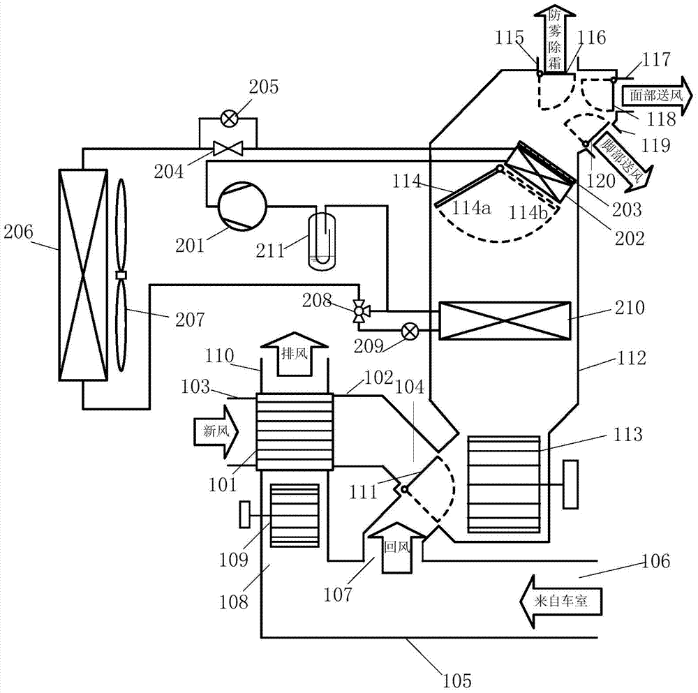 Method for recycling exhaust air heat of electric automobile and heat pump air-conditioning system adopting same