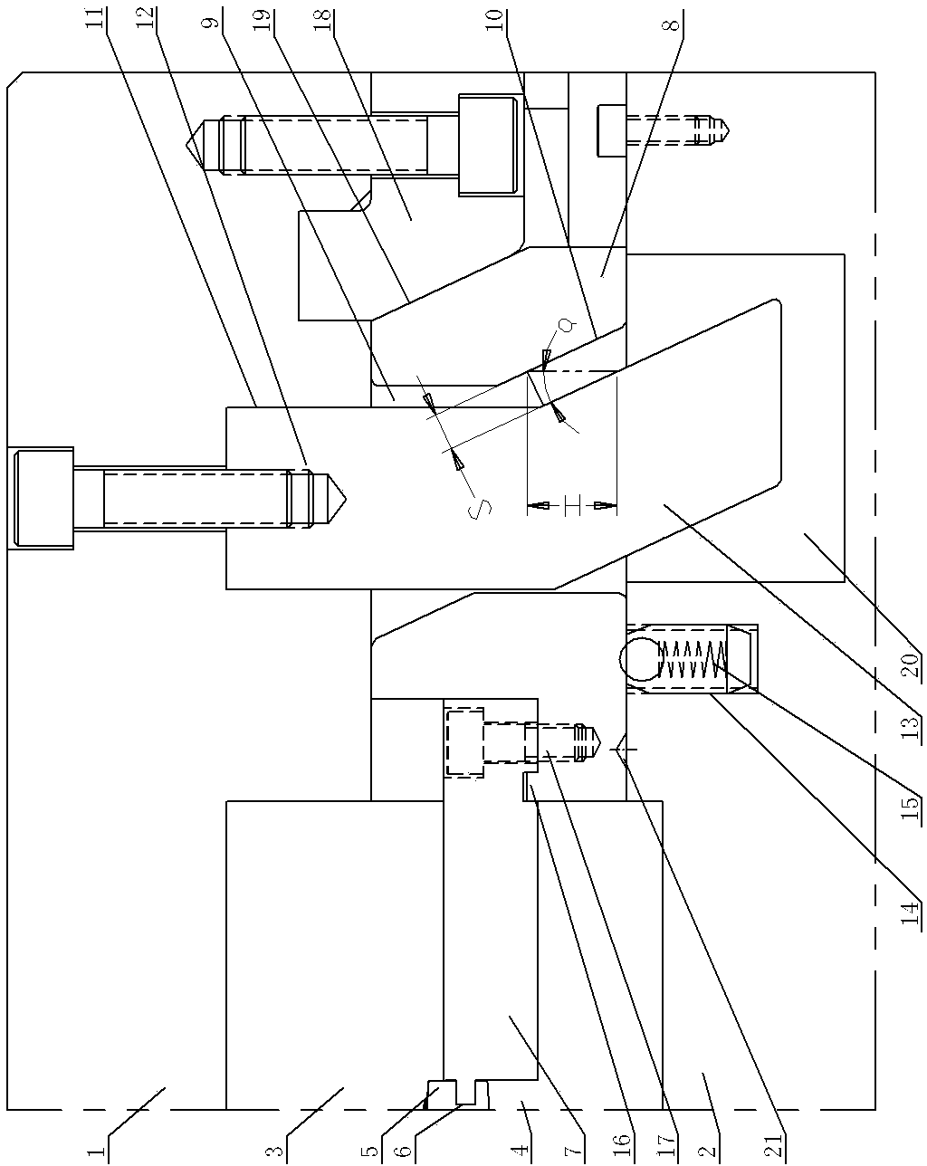 Rear-die slide block time-lapse core pulling mould structure