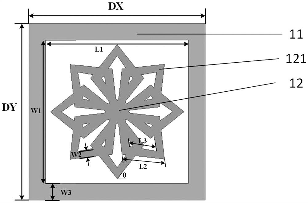 Double-stop-band frequency selective surface structure with high resonance ratio and unit structure