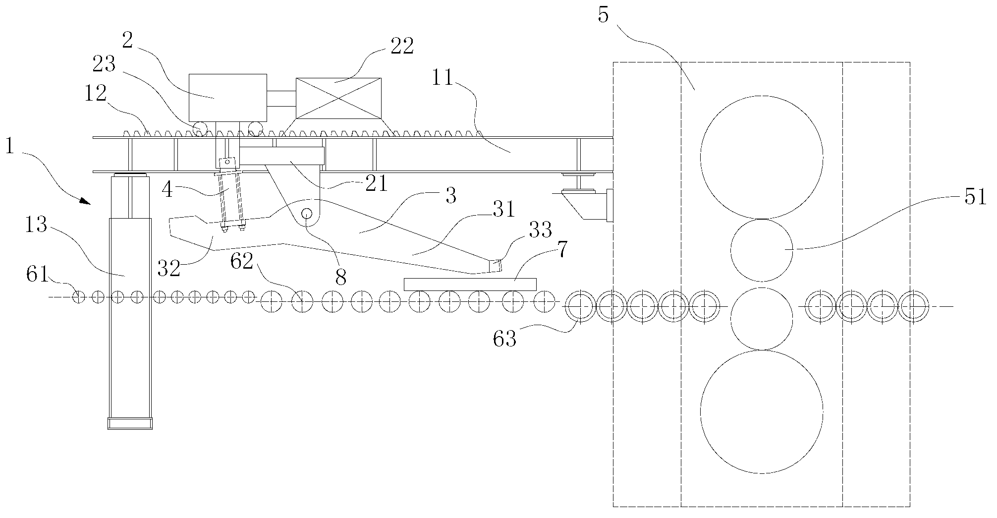 Forced rolling mill feed device