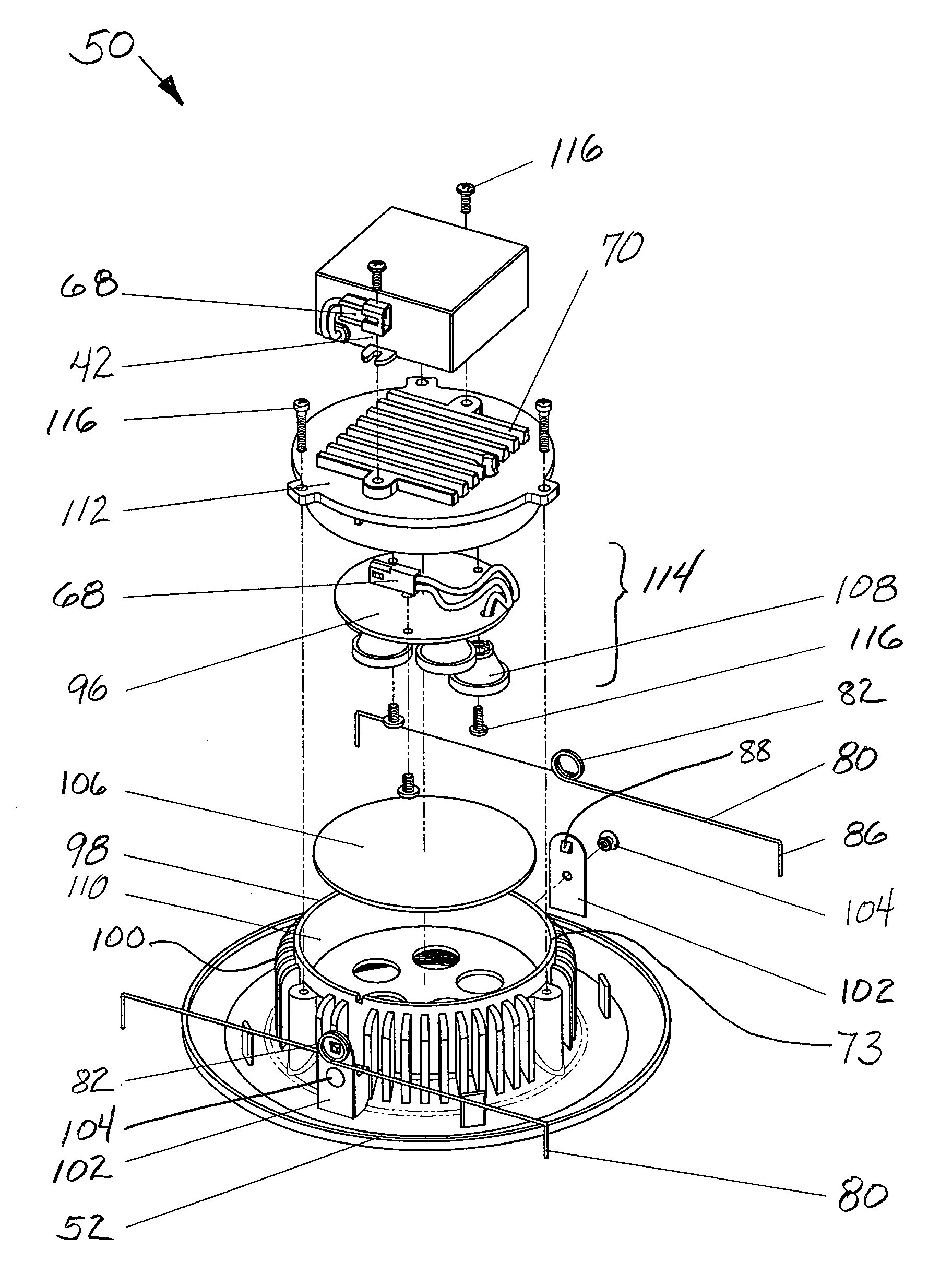 Lighting fixture with recessed baffle trim unit