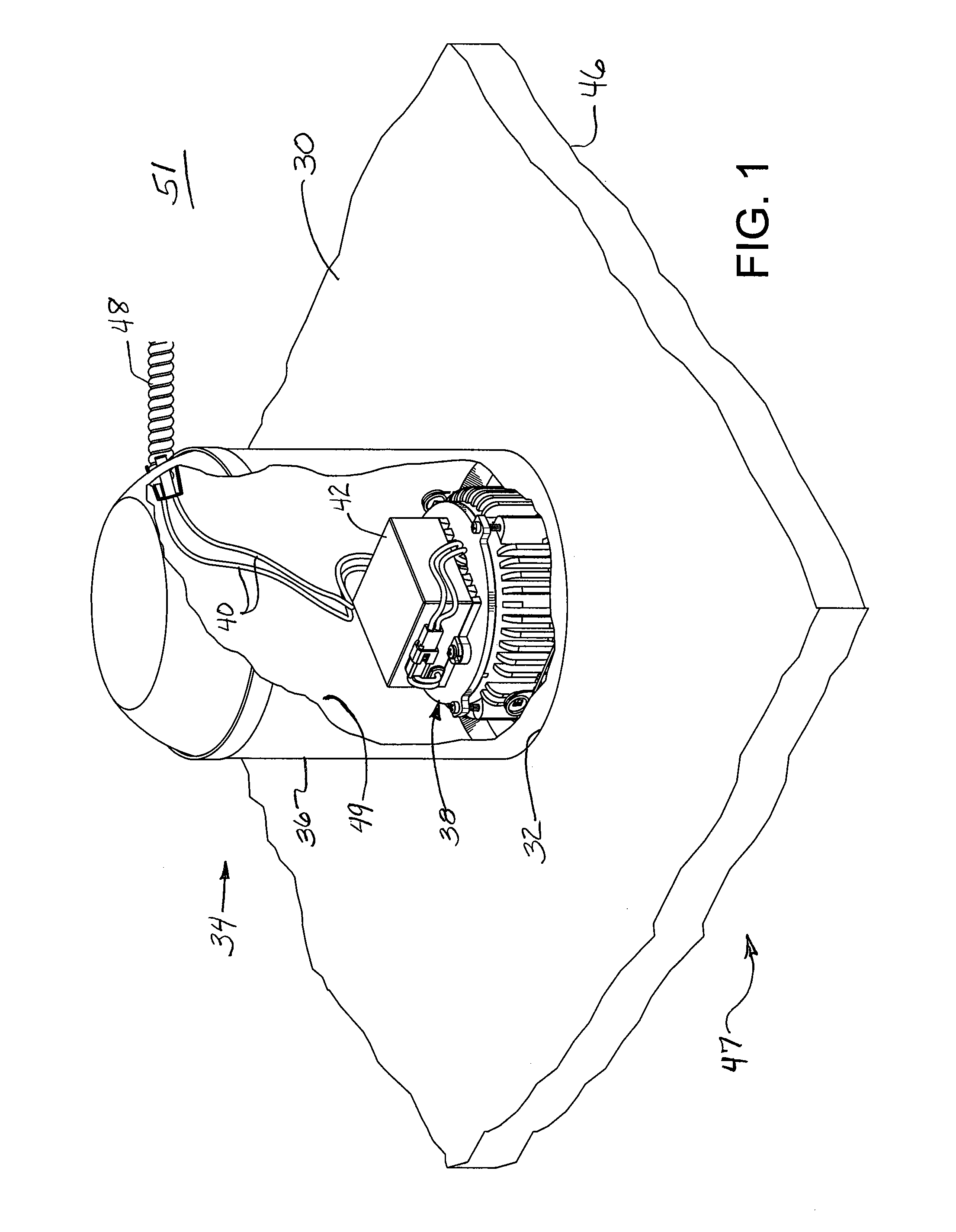 Lighting fixture with recessed baffle trim unit