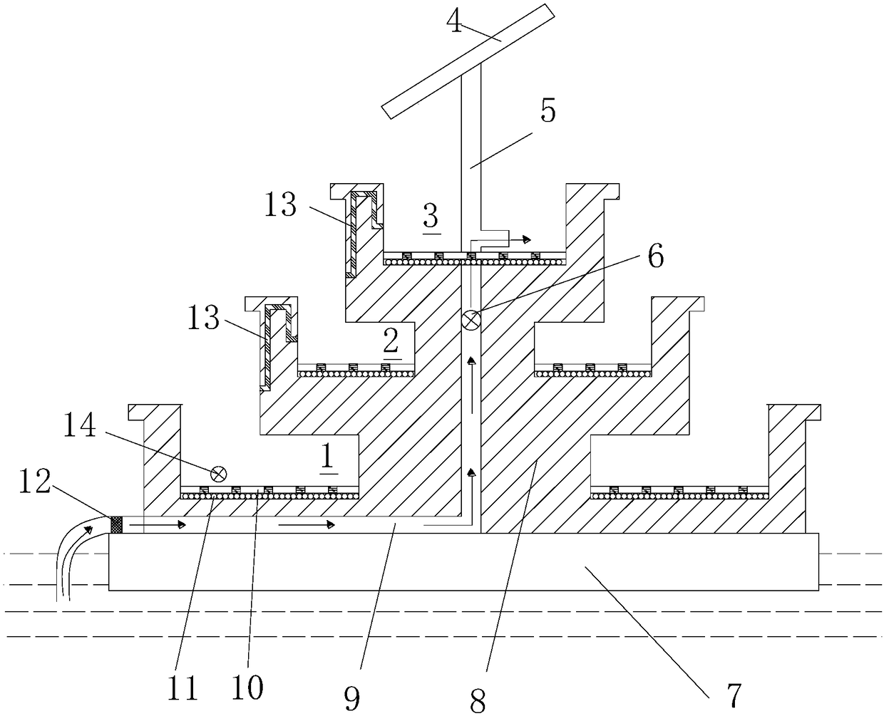 Laddered combined ecological floating island used for micro-polluted water disposal