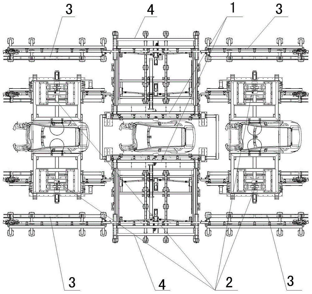 Flexible forming machine for total assembly of vehicle models for air storage