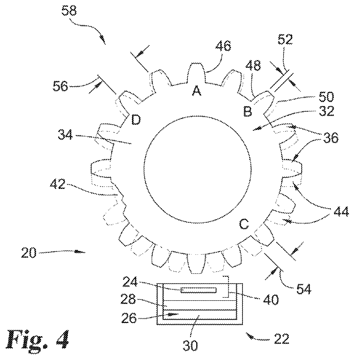 Determination of a dose in a medication delivery device using two moving arrays with teeth and a sensor