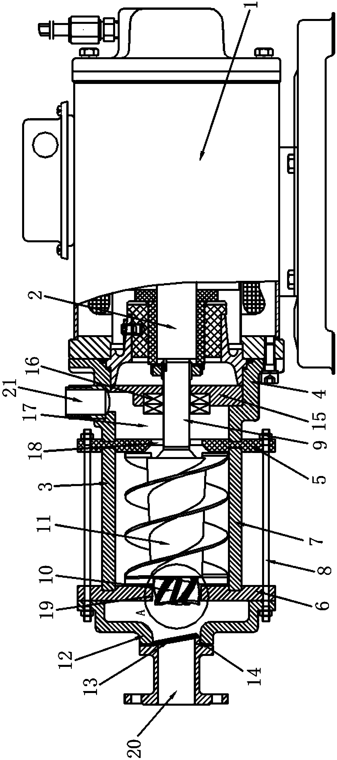 Ship toilet negative-pressure screw pushing gas-liquid conveying device