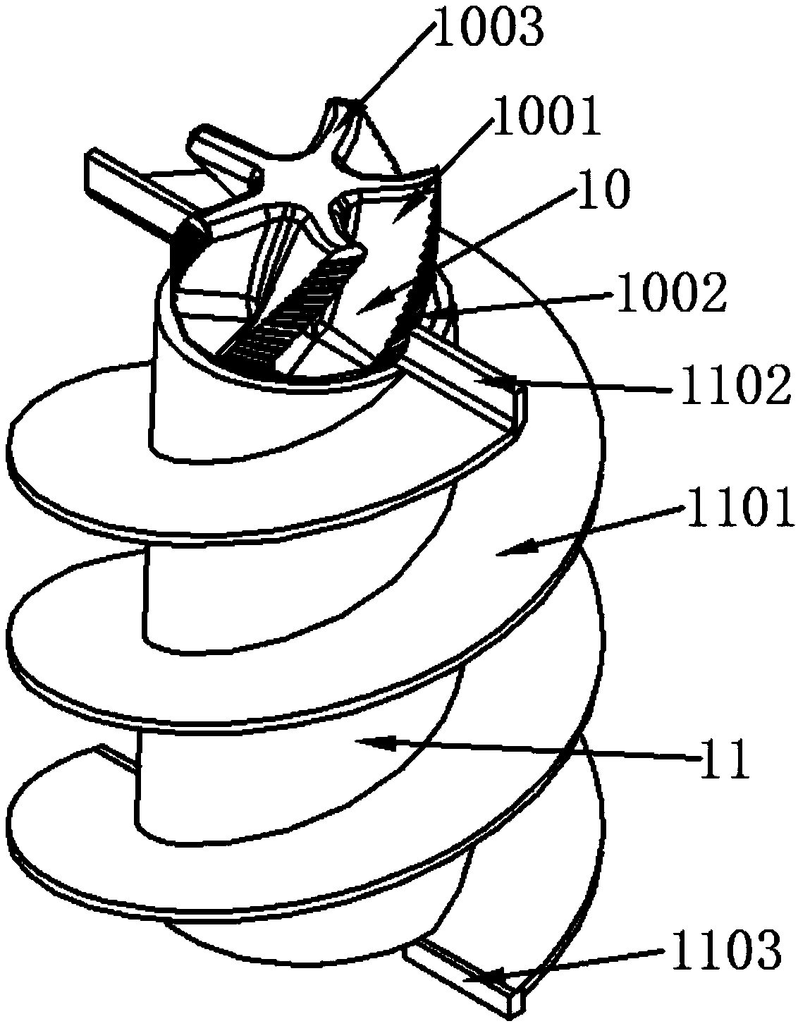 Ship toilet negative-pressure screw pushing gas-liquid conveying device