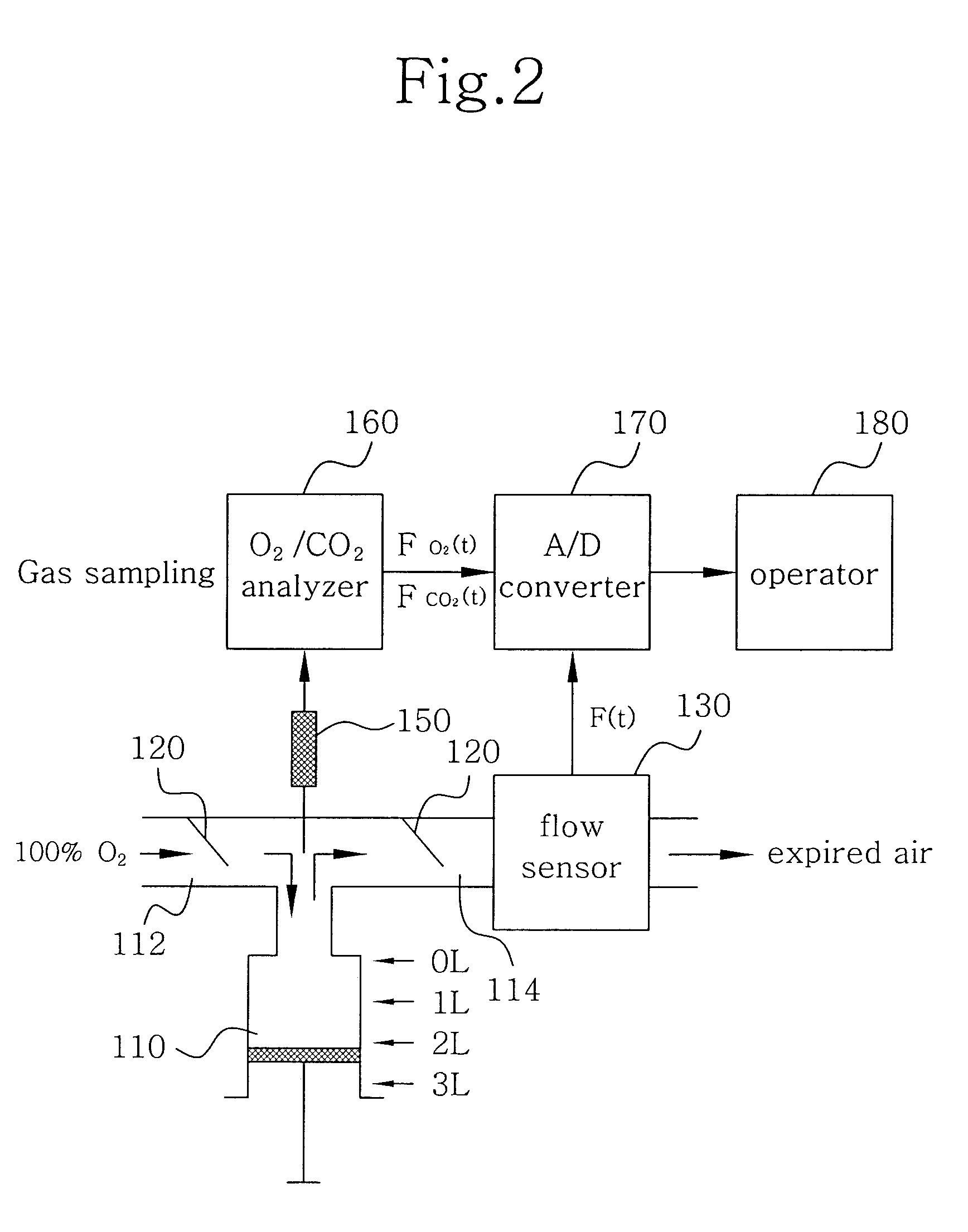 Method of measuring absolute lung volume based on O2/CO2 gas analysis