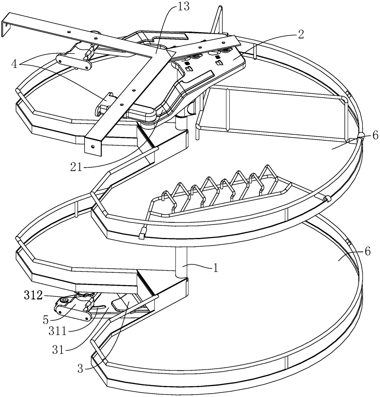 Rotating tray device and cabinet