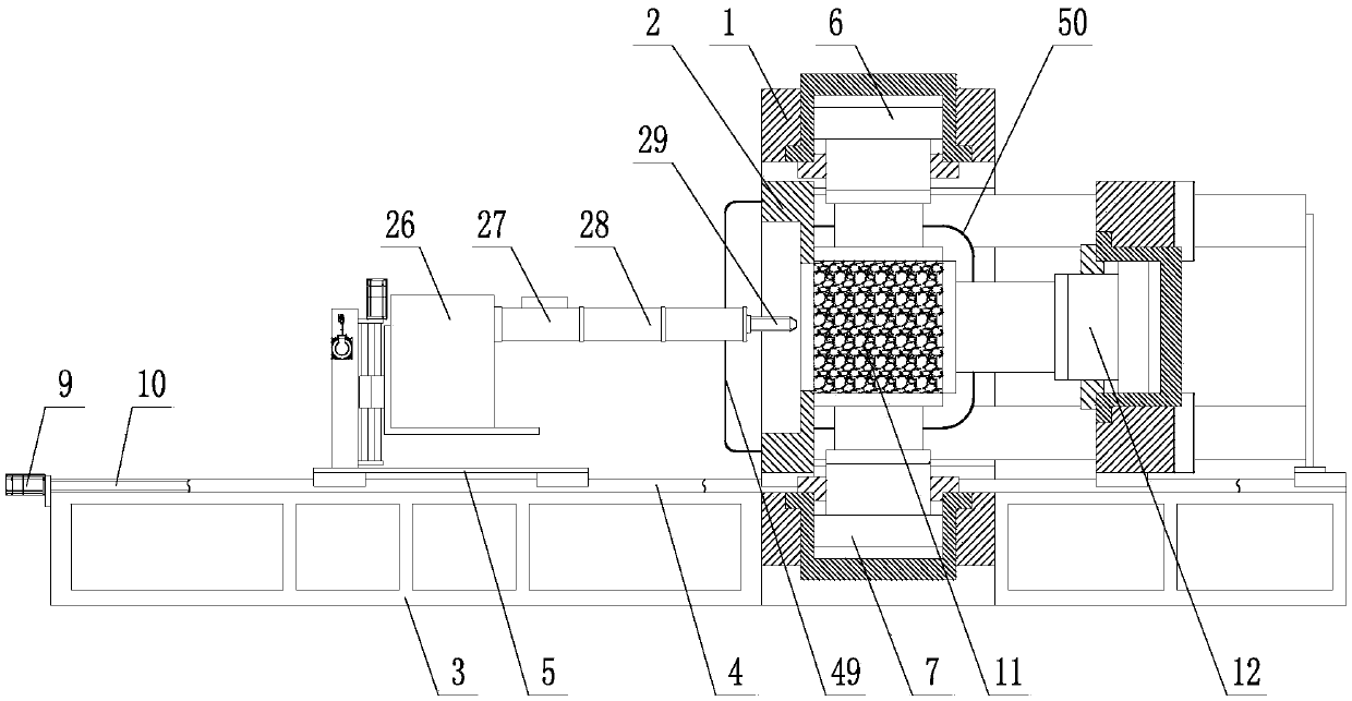 Rock microwave fracturing testing device based on true triaxial loading