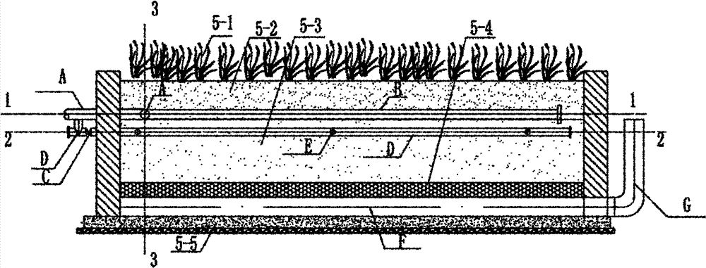 U-shaped overflow soil filtration treatment device for domestic sewage