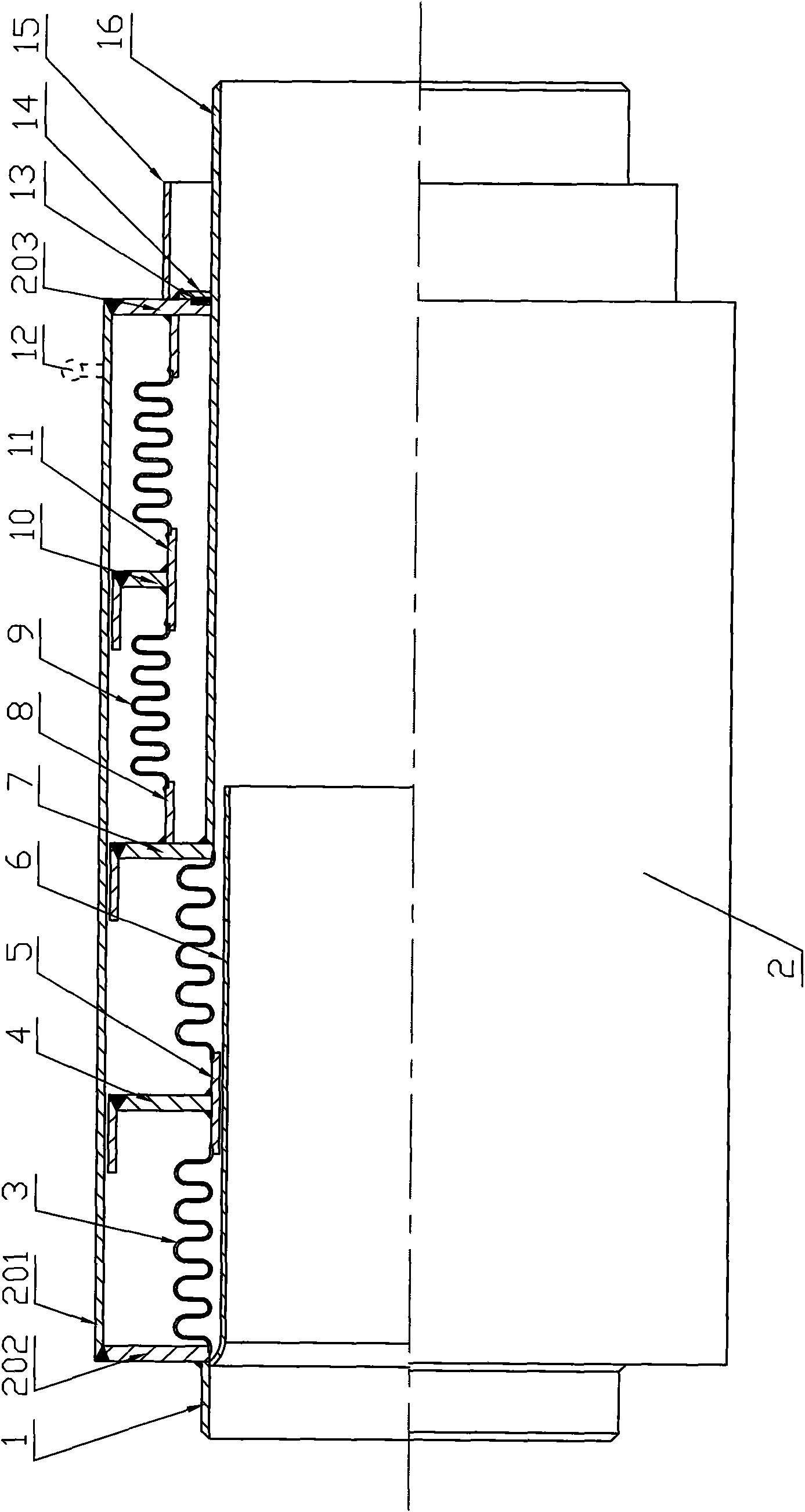 Corrugation self-check double-protection compensator