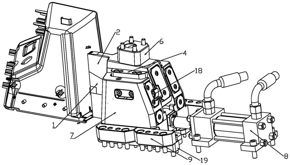 Automobile sundry hopper injection mold with inclined top driven by sliding block mechanism