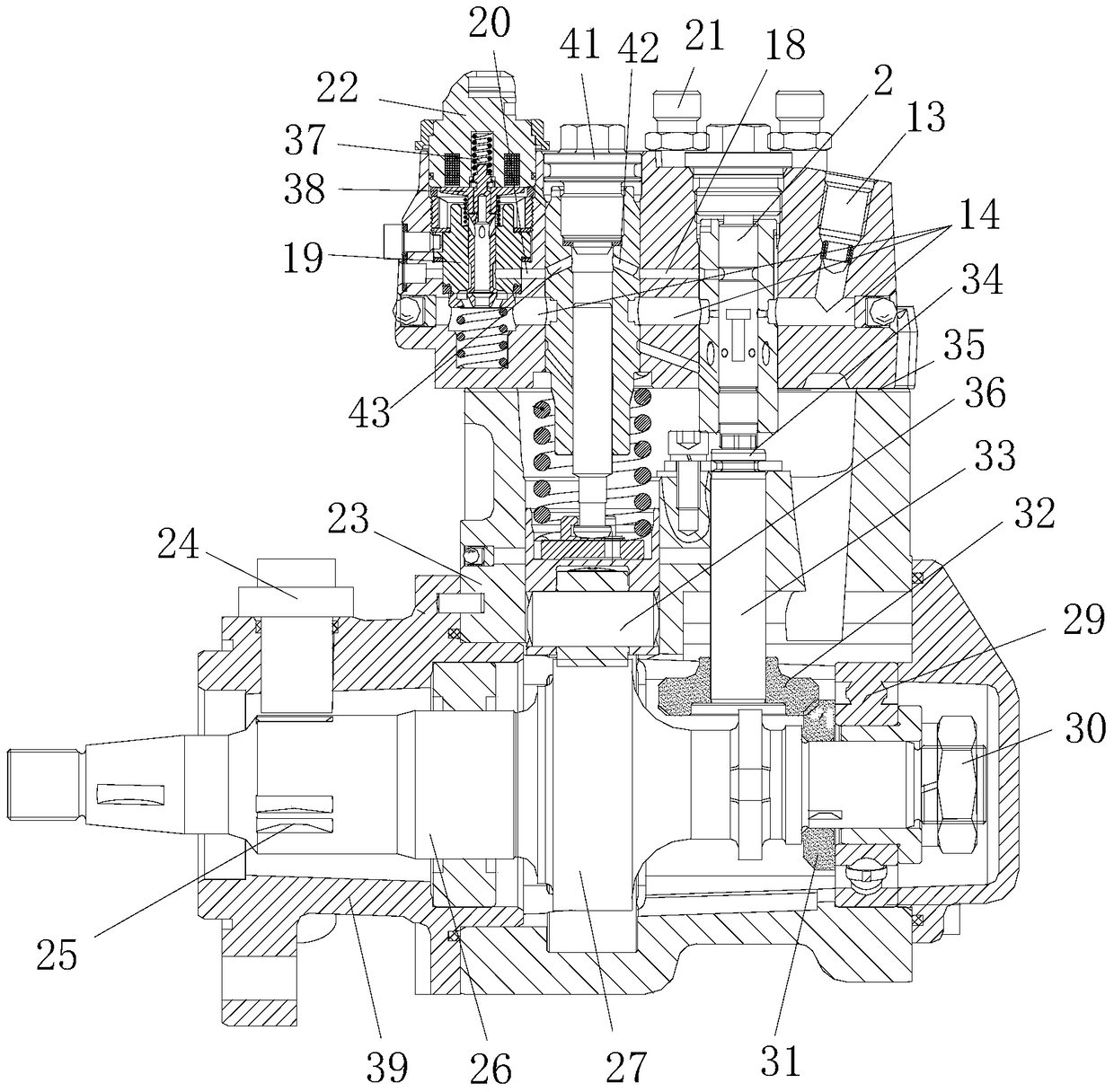 An in-line distribution type fully electronically controlled fuel injection pump assembly