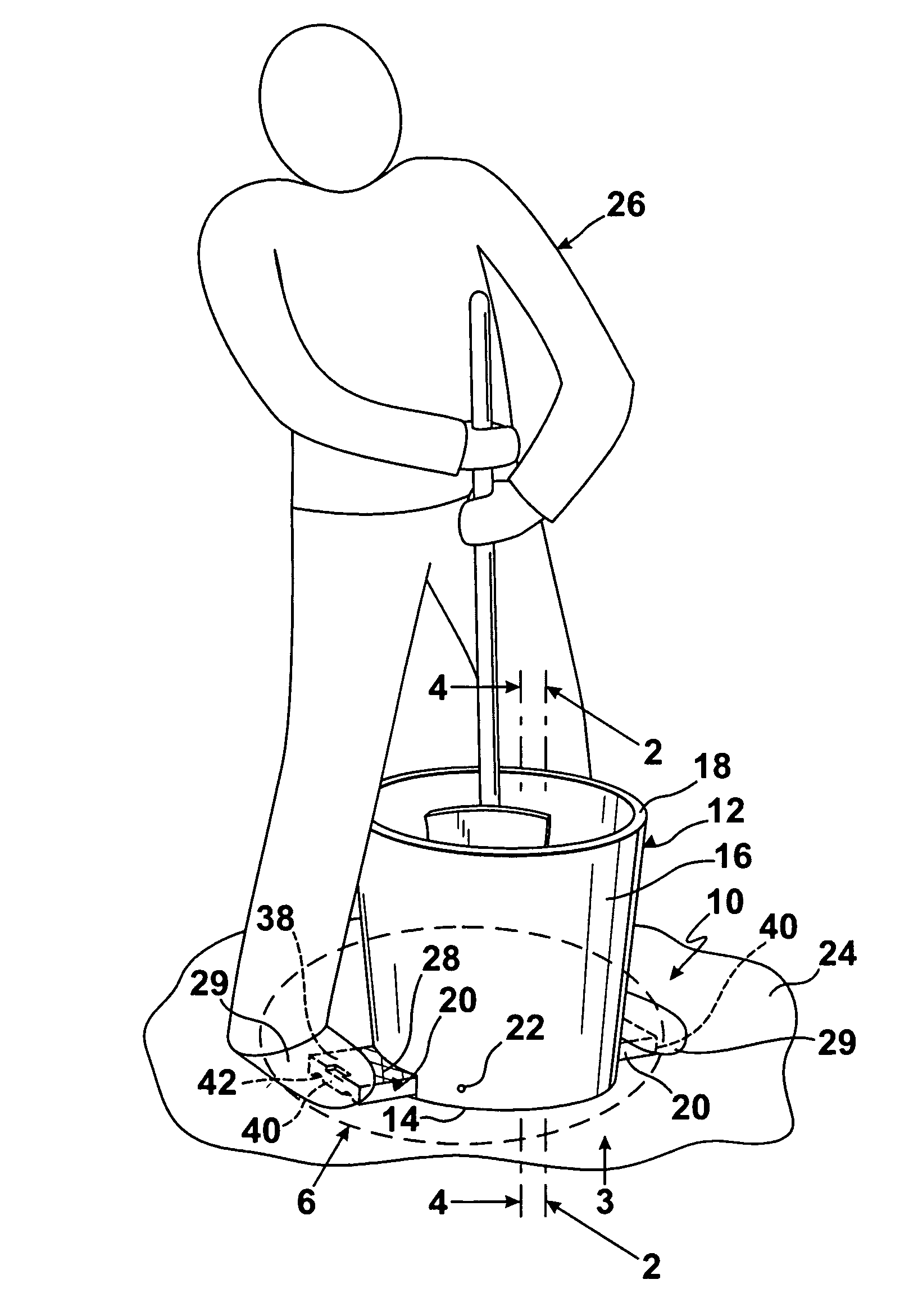 Apparatus for holding a stackable bucket in place when mixing materials therein