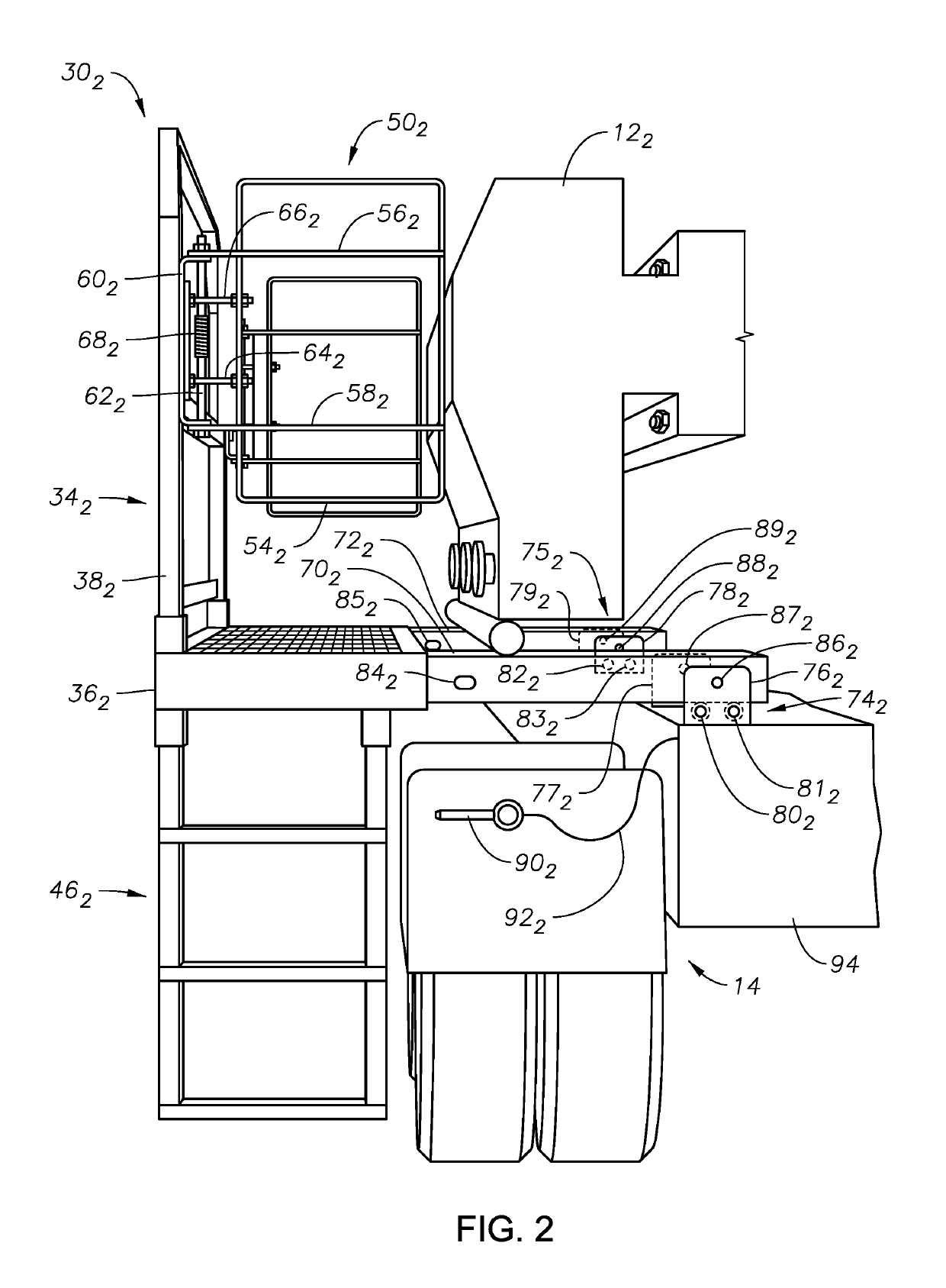 Slide out pump stand for hydraulic fracturing equipment