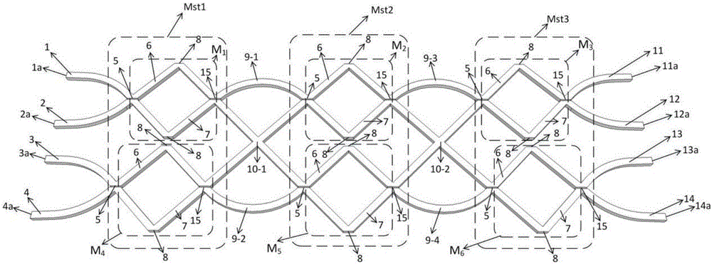 Efficient compact non-blocking 4*4 waveguide optical switch matrix