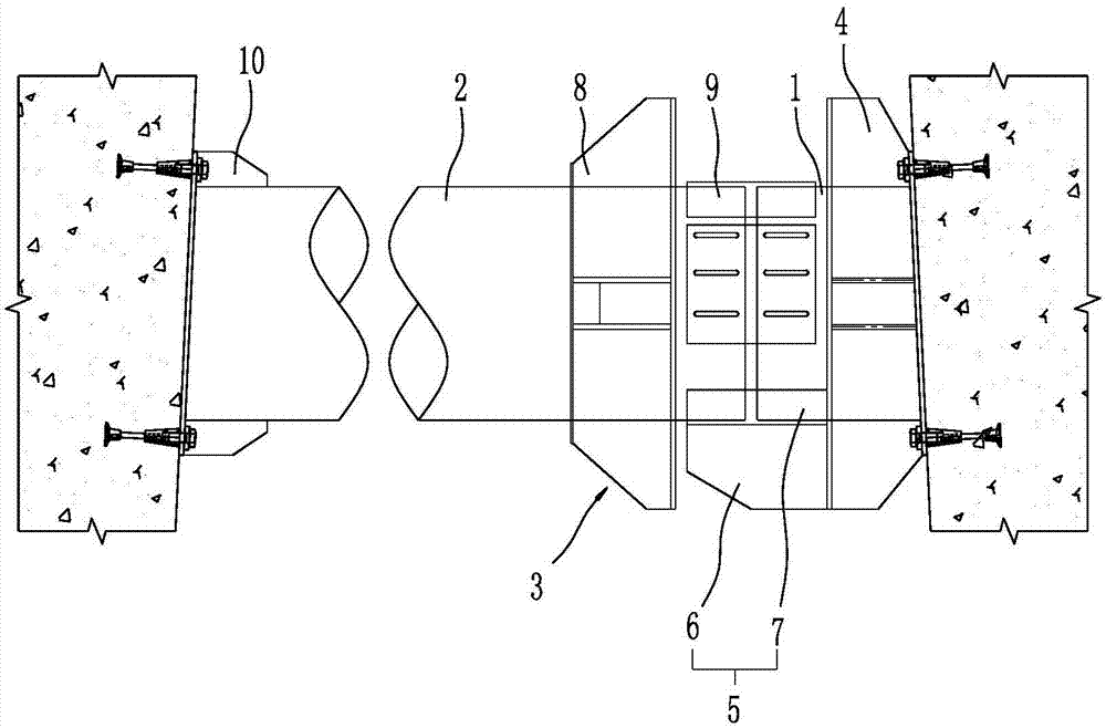 Stull steel pipe structure with connector device, and construction method thereof