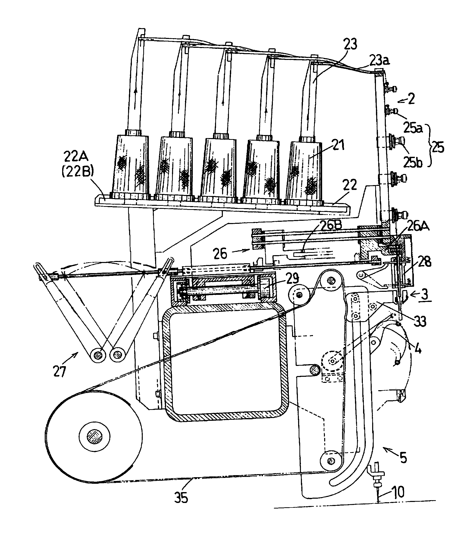 Yarn passing device of sewing machine for embroidery