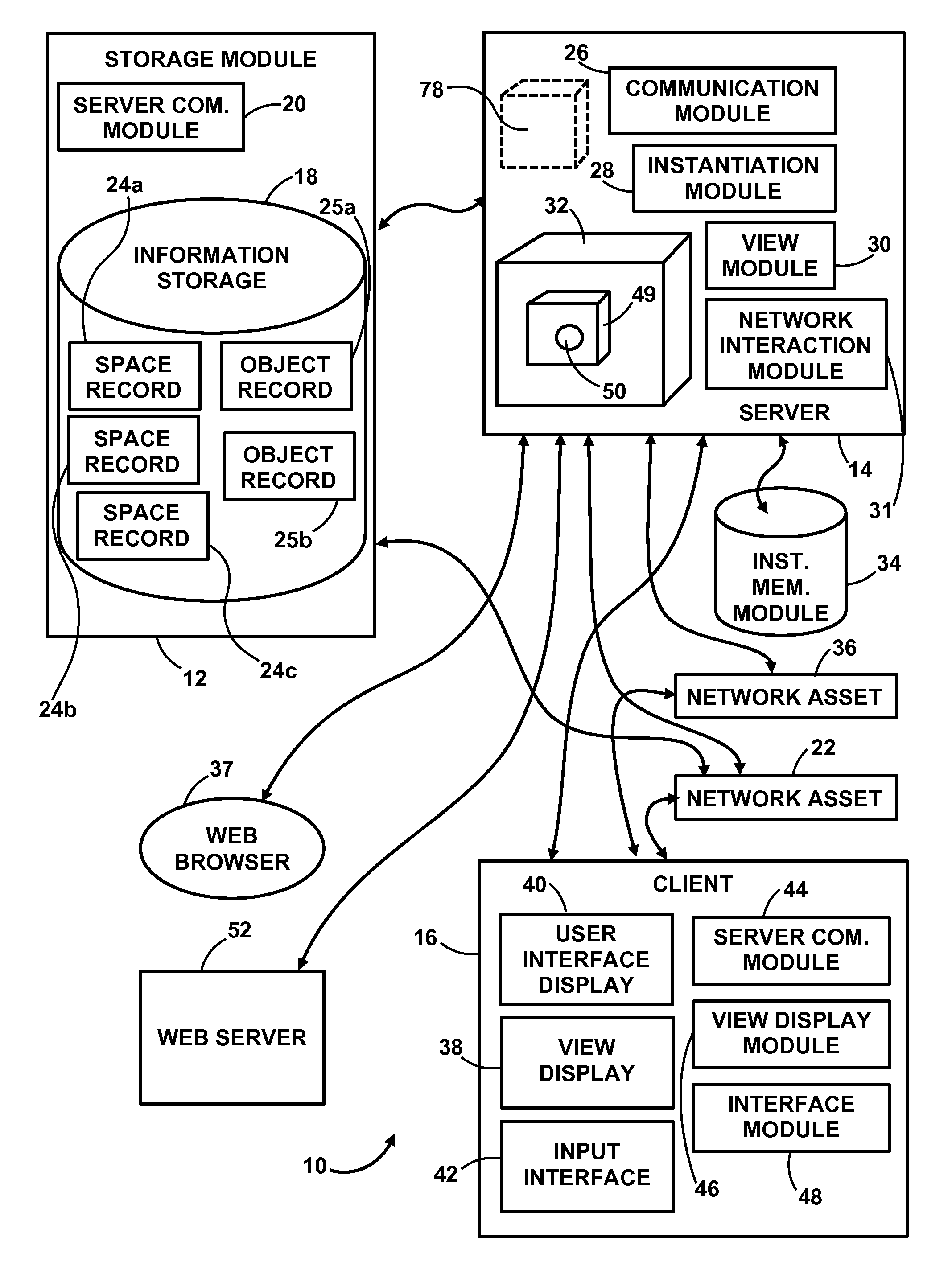 System and method for providing virtual spaces for access by users via the web