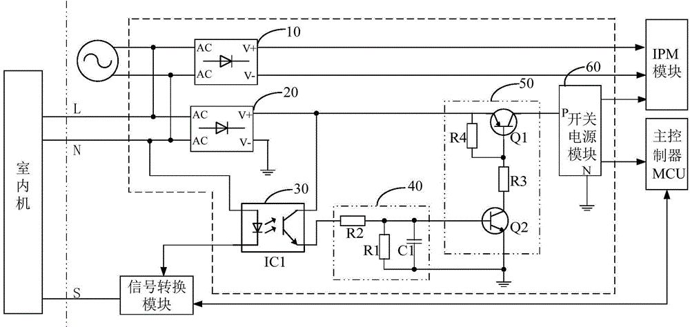 Air conditioner, outdoor unit and power supply communication control system thereof