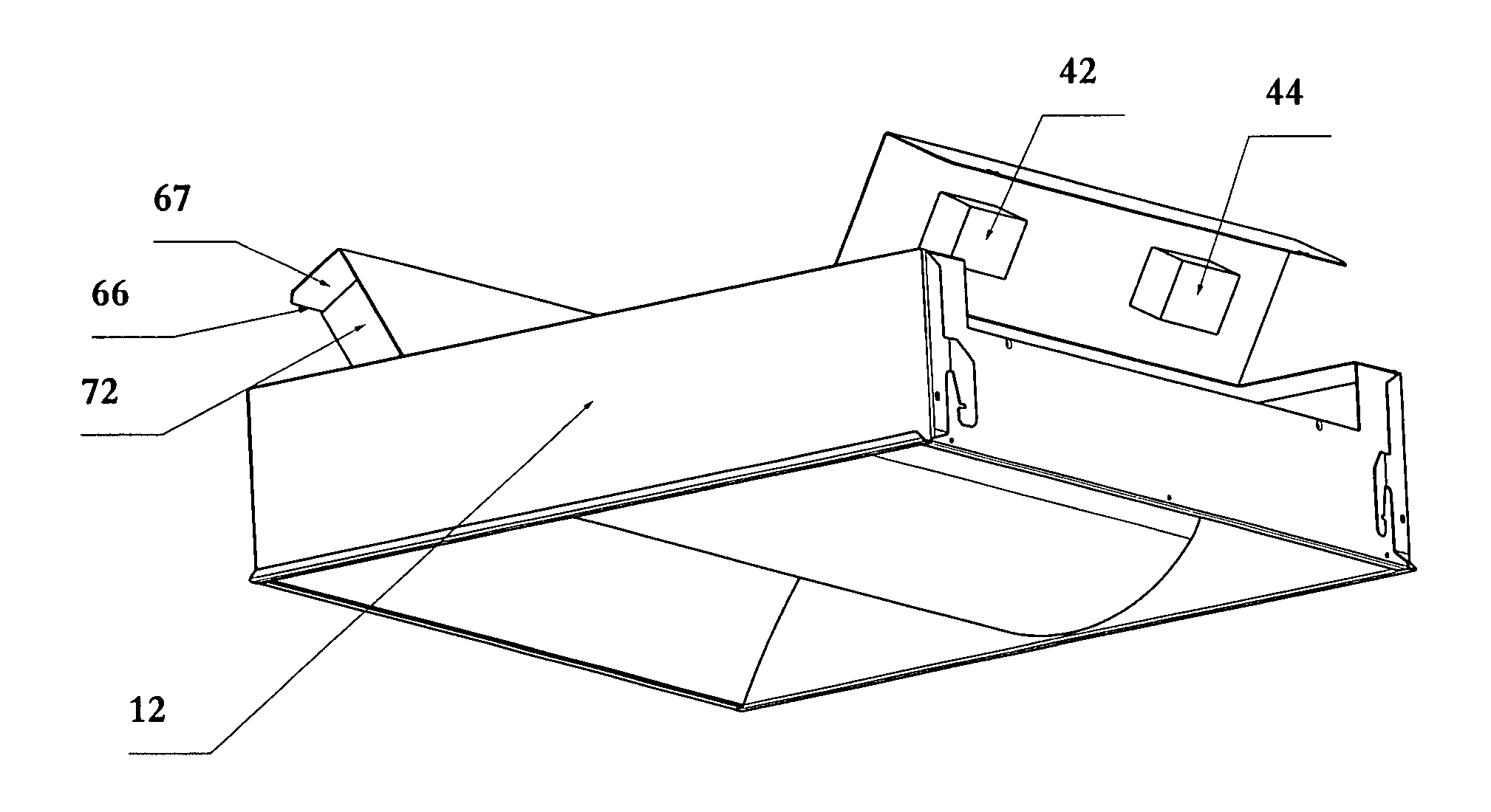 LED direct and indirect recessed lighting fixture with center diffuser lens basket and parallel reflectors, including rapid access doors to the fixture drivers and emergency battery pack