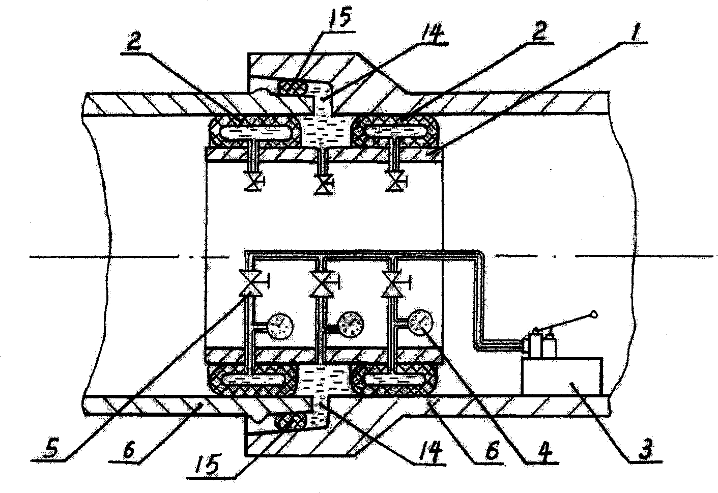 Process and device for inner pressure type conduits interface pressure testing