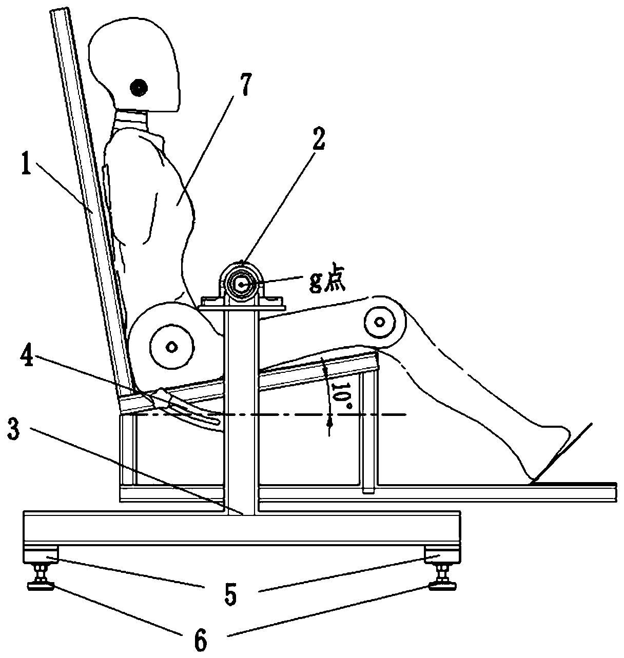 Gravity center measuring device and measuring method for dummy for safety belt testing