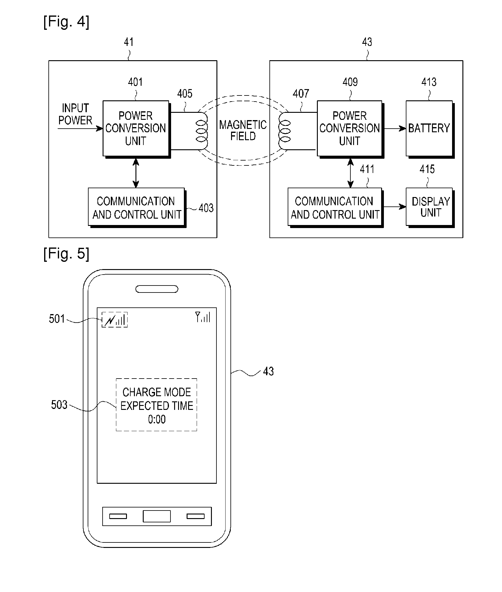 Apparatus and method for displaying strength of power and expected charge completion time during wireless charging