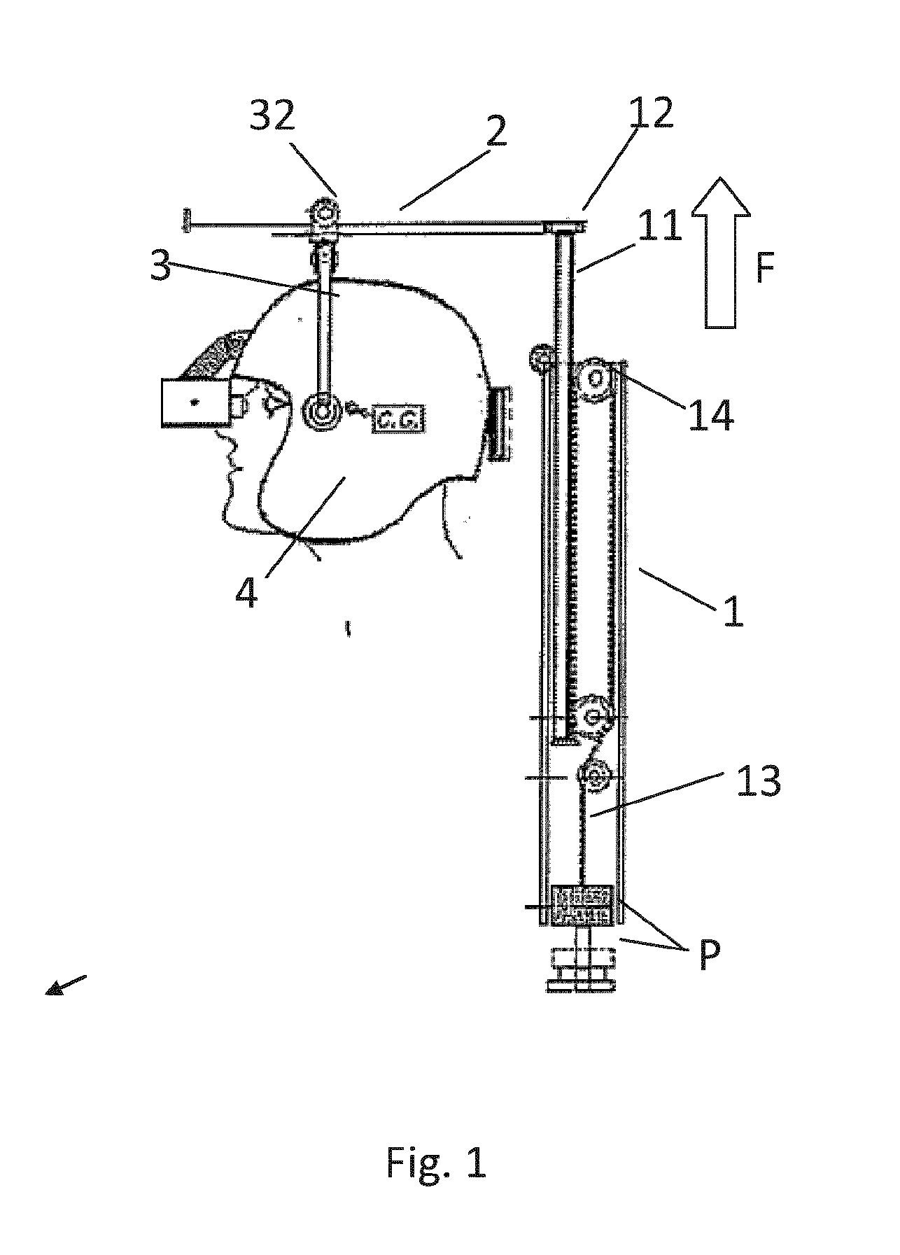 Balancing system for the head of a passenger of a vehicle, in particular a helicopter