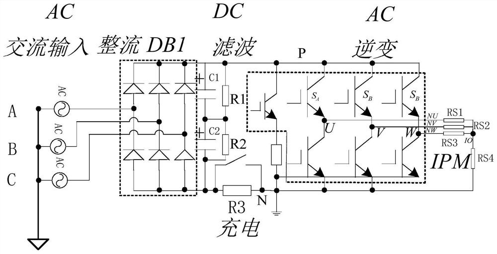 Universal application circuit for three-phase, two-phase and single-phase resistance sampling and method