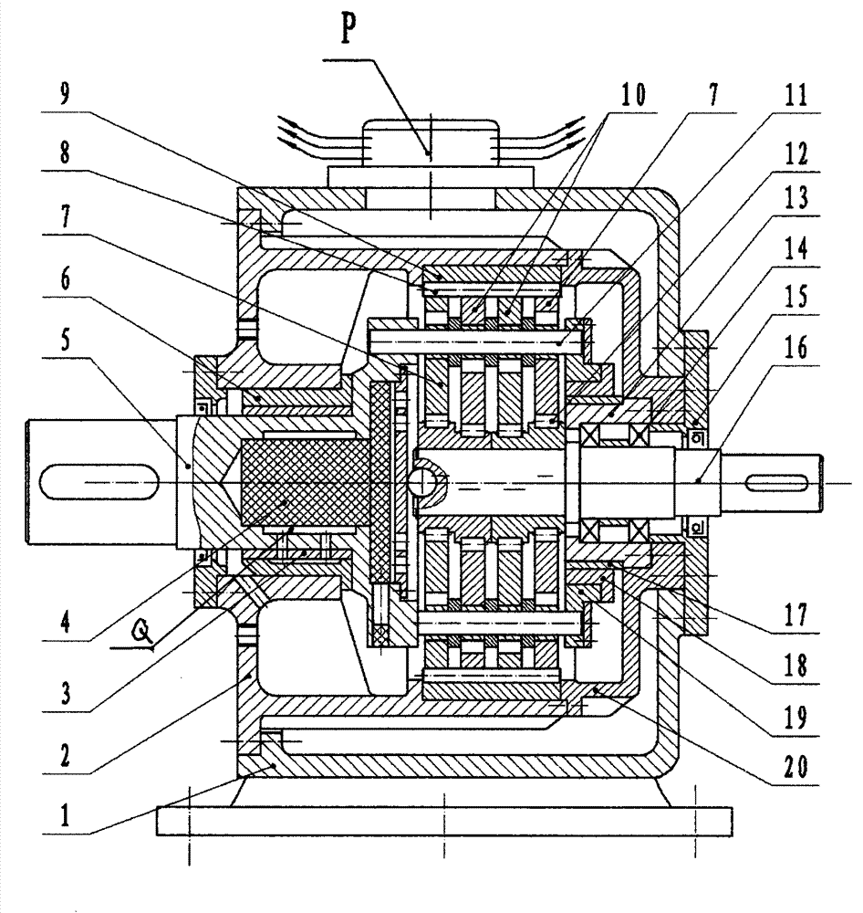 Dynamic balance cycloidal reduction box provided with interlayer air-cooling box body and supported by zinc-shaped alloy bearings