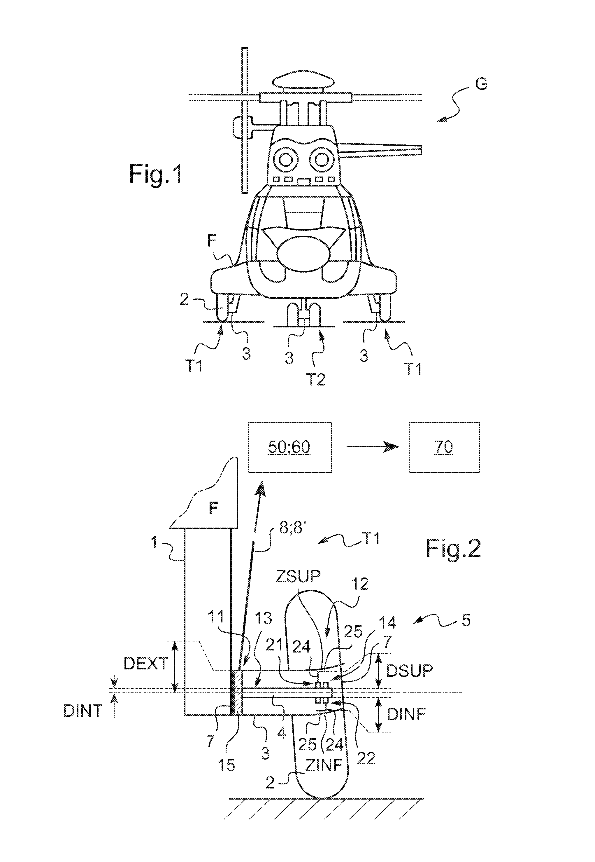 On-board device for measuring the weight of an aircraft and the position of its center of gravity